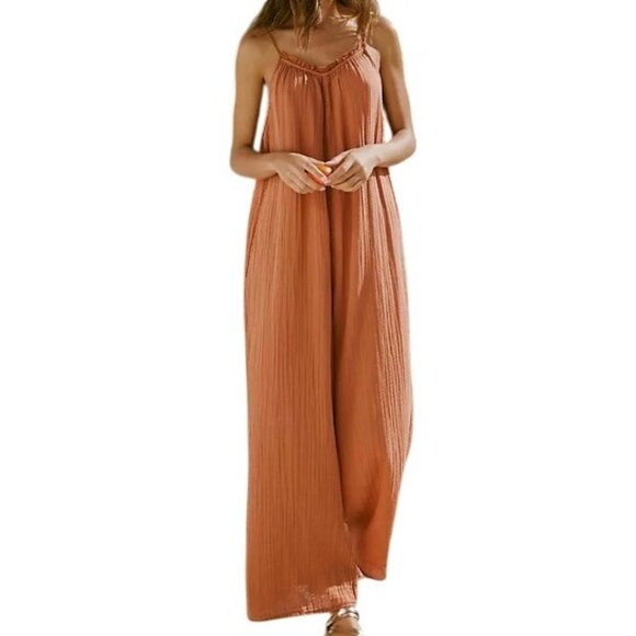 Veveret Womens M Boho Wide-Leg Jumpsuit Romper With Adjustable Straps 100% rayon - Picture 2 of 14